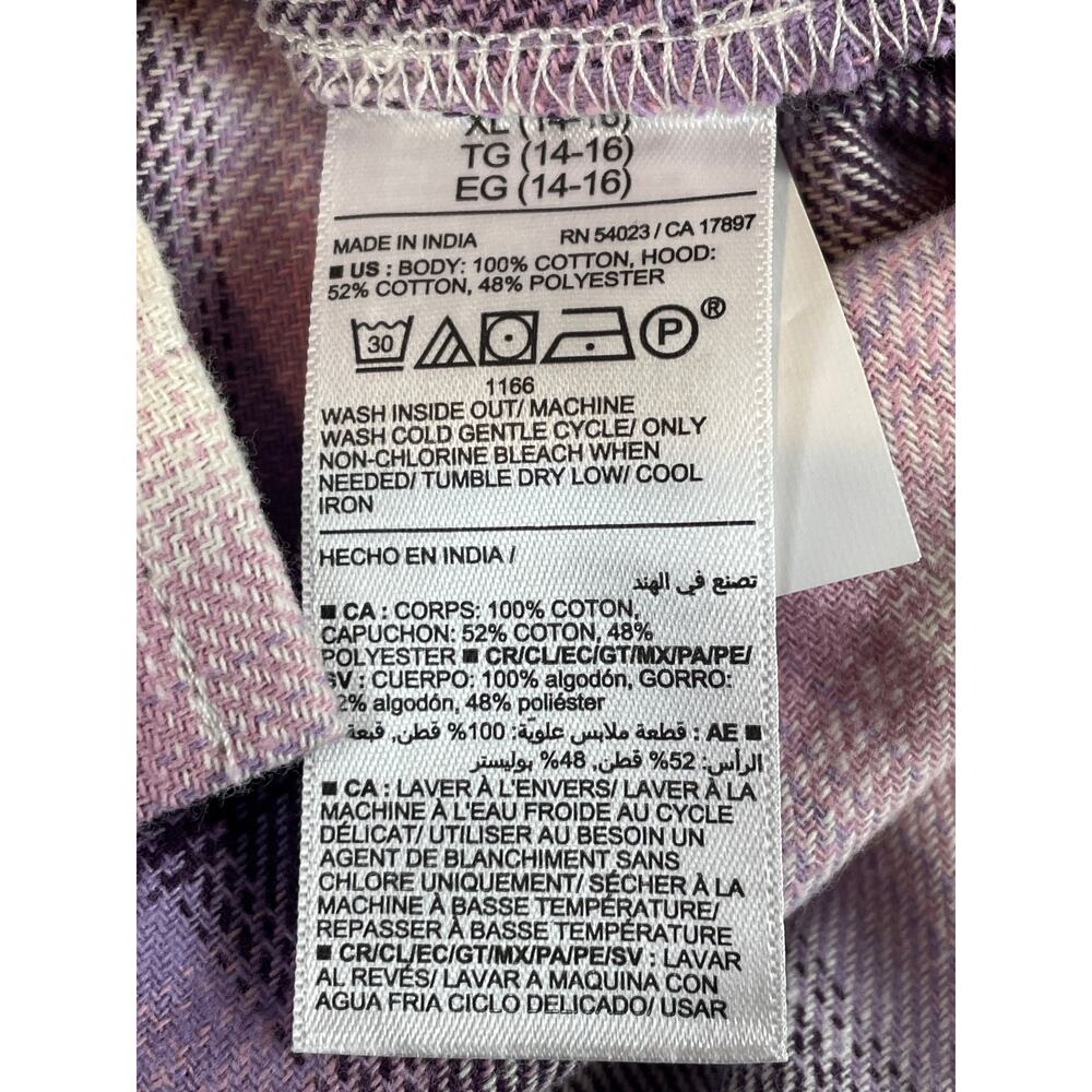 Old Navy Plaid Hooded Flannel Button Up Shirt XL Purple Gray Cotton NWT - Picture 4 of 7